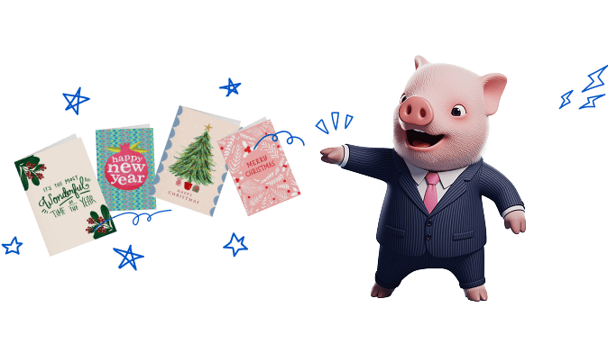 4 different christmas cards with different designs and messages